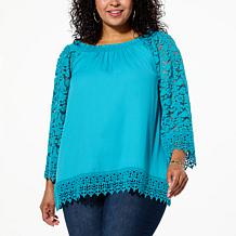 Colleen Lopez On/Off Shoulder Smocked Top with Lace Detail