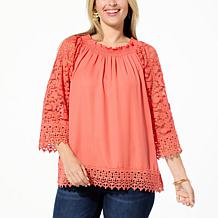 Colleen Lopez On/Off Shoulder Smocked Top with Lace Detail