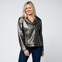Colleen Lopez Pearlized Faux Leather Moto Jacket