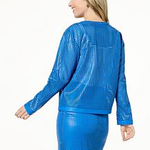 Colleen Lopez Perforated Faux Leather Jacket with Chain Detail