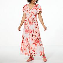 Colleen Lopez Printed Front Ruched Maxi Dress 