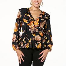 Colleen Lopez Printed Knit Ruffle Blouse