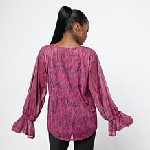 Colleen Lopez Printed Mesh Top with Blouson Sleeves