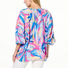 Colleen Lopez Printed Woven Dolman Top with Button Front