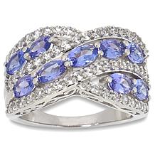 Colleen Lopez Sterling Silver Exotic Gem & White Zircon Crossover Ring