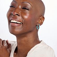 Colleen Lopez Sterling Silver Turquoise & White Zircon Oval Hoop Ea...