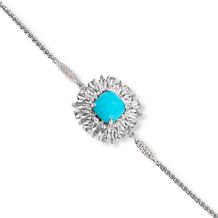 Colleen Lopez Sterling Silver Turquoise White Zircon Bolo Bracelet