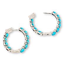 Colleen Lopez Turquoise and White Zircon 1-1/4" Oval Hoop Earrings