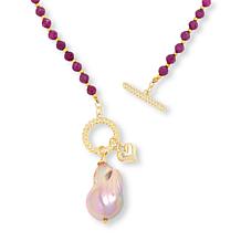 Connie Craig Beaded Cultured Pearl and Gem Heart Charm Necklace