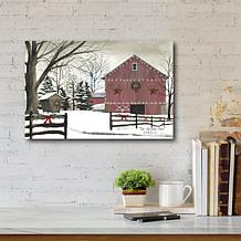 Courtside Market Christmas Red Barn 12x18 Canvas Wall Art