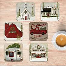 Courtside Market Christmas Trees 6-piece Ceramic Coaster Set