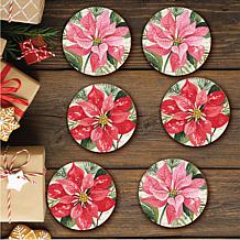 Courtside Market Pink & Red Flowers 6-piece Ceramic Coaster Set