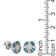 Created Opal, Blue topaz and Created White Sapphire Stud Earrings