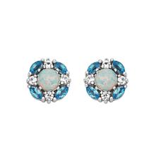 Created Opal, Blue topaz and Created White Sapphire Stud Earrings