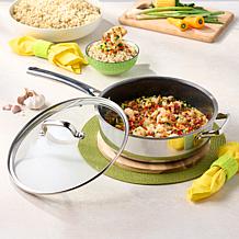 Curtis Stone Tri-Ply SS 5qt Dura-Pan Ceramic Sauté Pan with Lid