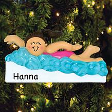 Custom Personalization Brunette Female Swimming Ornament