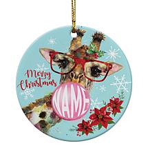 Custom Personalization Merry Christmas Bubble Giraffe Ceramic Ornament