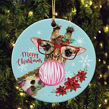 Custom Personalization Merry Christmas Bubble Giraffe Ceramic Ornament