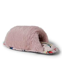 Dearfoams Women's Louise Furry Cross Band Slide with Eye Mask