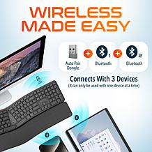 Delton KB250 Wireless Rechargeable Ergonomic Keyboard and Wrist Rest