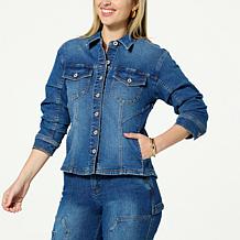 Democracy 3/4 Ruched Sleeve Button-Up Shirt Jacket