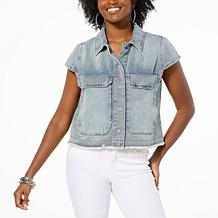 Democracy Cap Sleeve Cropped Denim Vest