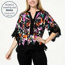 Democracy Embroidered Crochet Trim Peplum Top