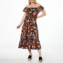 Democracy Printed Woven Tiered Midi Dress