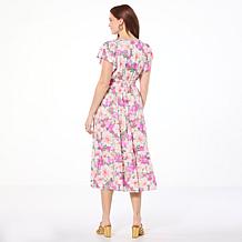 Democracy Smocked Waist Flutter Sleeve Midi Dress