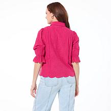 Democracy Woven Crochet Trim Button-Down Top