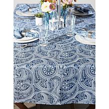 Design Imports 60" x 84" Blue Paisley Print Tablecloth with Zipper