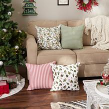 Design Imports Asst Holly Print/Stripe Pillow Covers - Set of 4