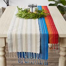 Design Imports Tonal Stripe with Fringe Table Runner - 14" x 72"