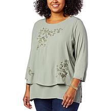 DG2 by Diane Gilman 3/4-Sleeve Embroidered Easy Top