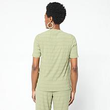 DG2 by Diane Gilman Asymmetric Ruched Stripe Front Yoke Top