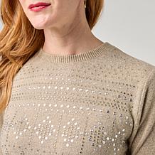 DG2 by Diane Gilman Brushed Sweater Knit Embellished Crew Neck Top