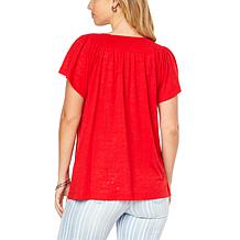 DG2 by Diane Gilman Burnout Slub Knit Smocked Neck Tee