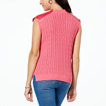 DG2 by Diane Gilman Cable Knit Sweater Vest with Just Like Silk Trim