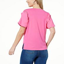 DG2 by Diane Gilman Combo Pleated Puff-Sleeve Tee