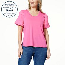 DG2 by Diane Gilman Combo Pleated Puff-Sleeve Tee