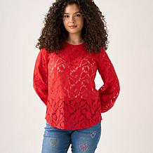 DG2 by Diane Gilman Corded Lace Shirttail Blouse