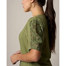 DG2 by Diane Gilman Cotton Jersey Knit Puff-Sleeve Top