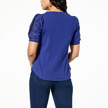 DG2 by Diane Gilman Cotton Jersey Knit Puff-Sleeve Top