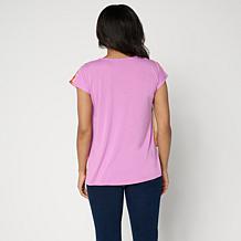 DG2 by Diane Gilman Crepe de Chine V-Neck Cap-Sleeve Easy Top