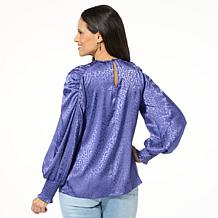 DG2 by Diane Gilman Crew Neck Lantern Sleeve Blouse