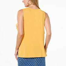 DG2 by Diane Gilman Crinkled Chiffon Ruffled Front Flounce Tank