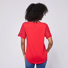DG2 by Diane Gilman Crochet Lace V-Neck Tee