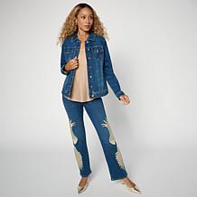 DG2 by Diane Gilman Diamond Collection Wing Embroidered Denim Jacket