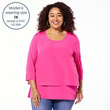 DG2 by Diane Gilman Double Layer Mixed Media 3/4-Sleeve Easy Tee