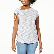 DG2 by Diane Gilman Drawstring Ruched Shoulder Waffle Knit Top